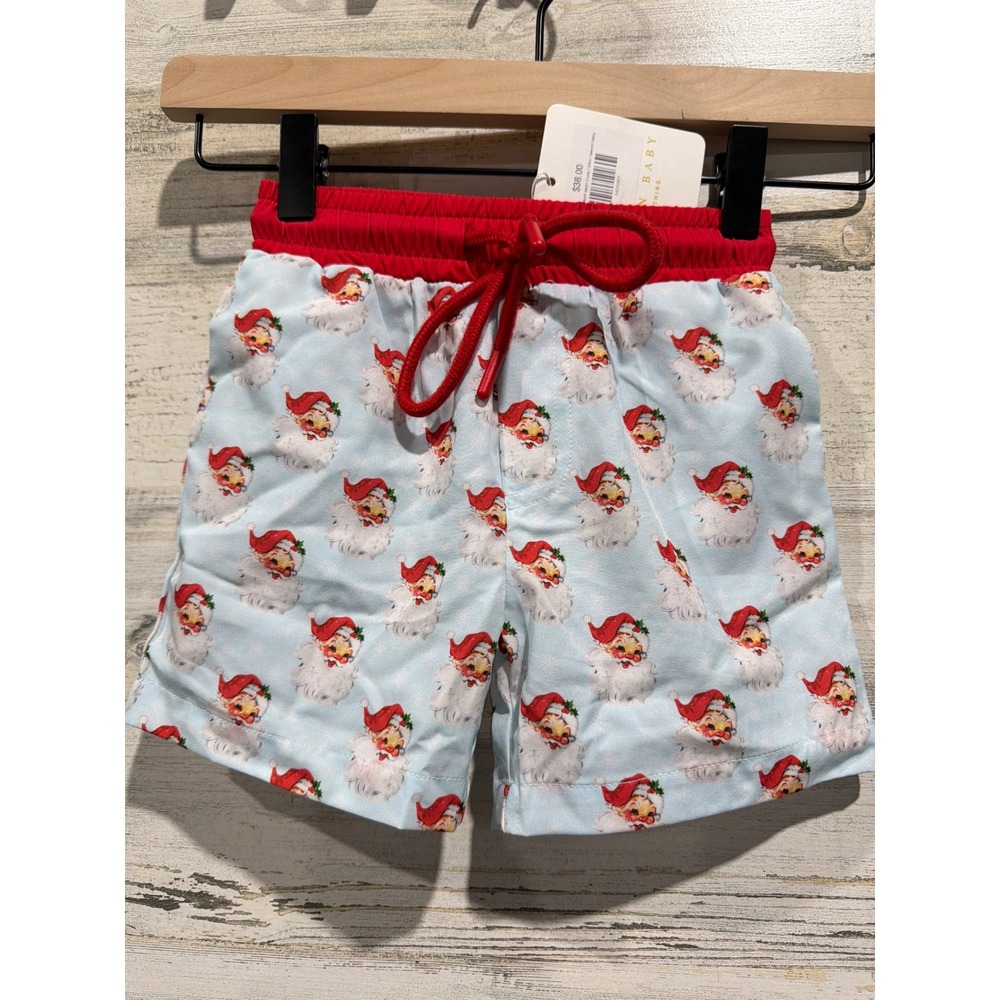 Swoon Baby Swim‎ Trunks Boys 24M Blue Santa Claus Vintage Holiday NWT